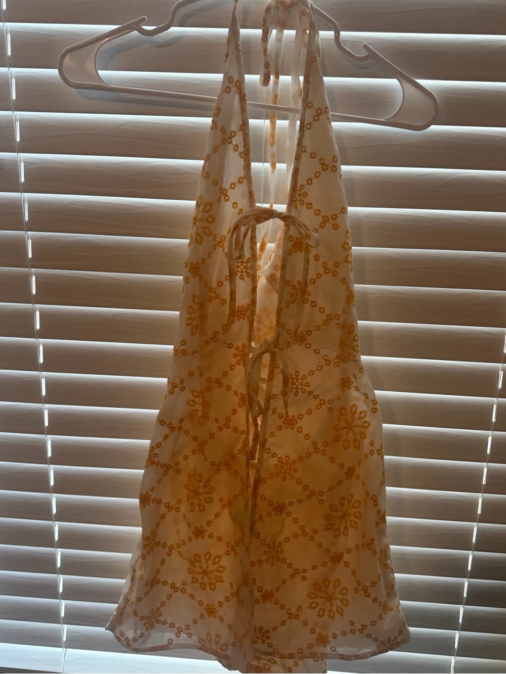 Yellow Embroidered Halter Dress Top